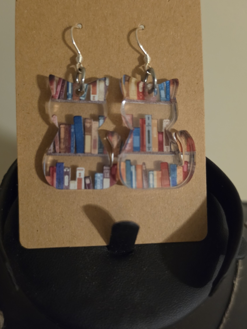 Bookcase Cat Acrylic Dangle Earrings - Multicolor